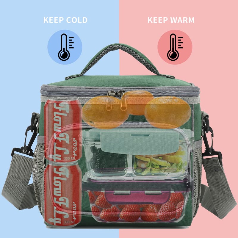FlowFly Insulated Reusable Lunch Bag Adult Large Lunch Box for Women and Men with Adjustable Shoulder Strap,Front Zipper Pocket and Dual Large Mesh Side Pockets,ArmyGreen - Image 2